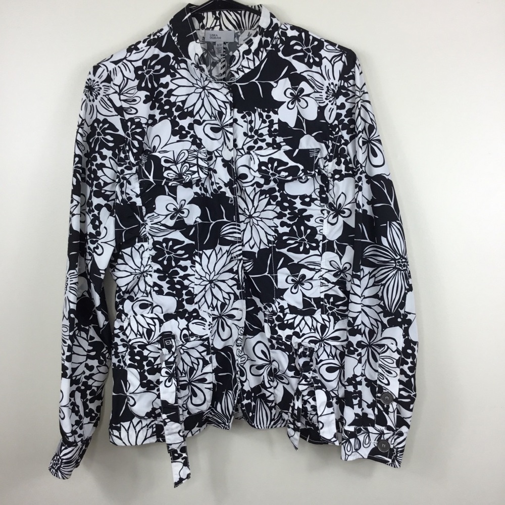 Linea Domani Black White Floral Jacket M